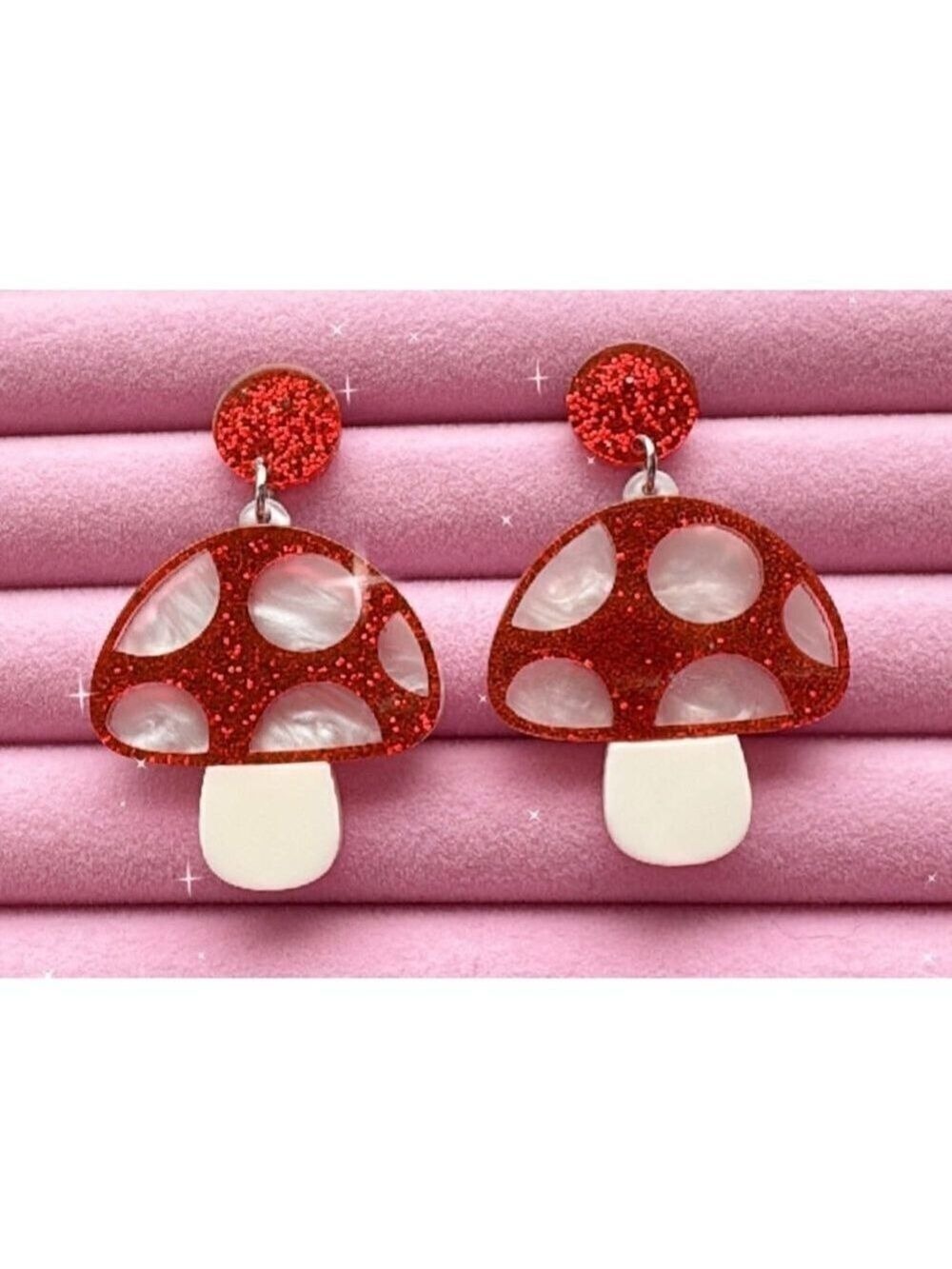 Mushroom‎ Acrylic Shaped Pendant Earrings Light wearing NWT